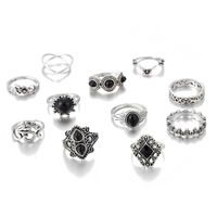 Bohemian Retro Flower Ring 11 Piece Set Hollow Carved Black Gem Joint Ring New Wholesale Nihaojewelry main image 6