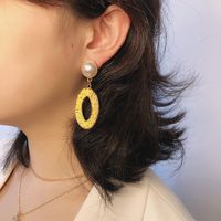 Fashion Bead Earrings Boho Creative Geometric Oval Hollow Pearl Earrings Wholesale Nihaojewelry main image 1