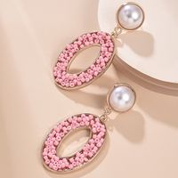 Fashion Bead Earrings Boho Creative Geometric Oval Hollow Pearl Earrings Wholesale Nihaojewelry main image 4