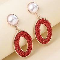 Fashion Bead Earrings Boho Creative Geometric Oval Hollow Pearl Earrings Wholesale Nihaojewelry main image 5