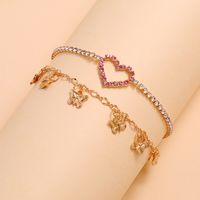 Simple Sweet Pink Love Heart-shaped Peach Heart Claw Chain Butterfly Tassel Foot Ornaments Multi-layer Two-piece Anklet main image 3