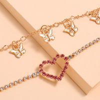 Simple Sweet Pink Love Heart-shaped Peach Heart Claw Chain Butterfly Tassel Foot Ornaments Multi-layer Two-piece Anklet main image 4