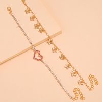 Simple Sweet Pink Love Heart-shaped Peach Heart Claw Chain Butterfly Tassel Foot Ornaments Multi-layer Two-piece Anklet main image 5