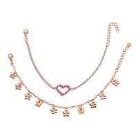 Simple Sweet Pink Love Heart-shaped Peach Heart Claw Chain Butterfly Tassel Foot Ornaments Multi-layer Two-piece Anklet main image 6