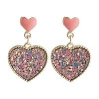 Fashion Earrings Nihaojewelry Wholesale Simple Love Heart-shaped Earrings Trendy Beautiful Earrings Pink Girl Love Sequins Earrings main image 6