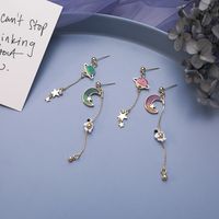 Korean 925 Silver Needle Cute Planet Astronaut Asymmetric Earrings Nihaojewelry Wholesale Stars Moon Sweet Tassel Earrings main image 3