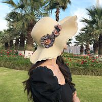 New Simple Korean Big Flower Shade Flower Straw Hat Summer Thin Section Breathable Sun Hat Outdoor Hat main image 1
