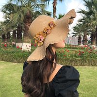 New Simple Korean Big Flower Shade Flower Straw Hat Summer Thin Section Breathable Sun Hat Outdoor Hat main image 4