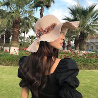 New Simple Korean Big Flower Shade Flower Straw Hat Summer Thin Section Breathable Sun Hat Outdoor Hat main image 5