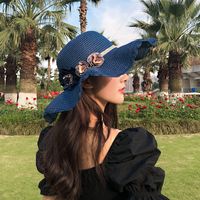 New Simple Korean Big Flower Shade Flower Straw Hat Summer Thin Section Breathable Sun Hat Outdoor Hat main image 6