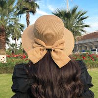 Summer New Korean Fashion Simple Hat Wild Shade Sunscreen Straw Hat Outdoor Travel Bow Beach Hat  Wholesale Nihaojewelry main image 5
