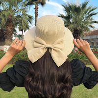 Summer New Korean Fashion Simple Hat Wild Shade Sunscreen Straw Hat Outdoor Travel Bow Beach Hat  Wholesale Nihaojewelry main image 4