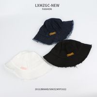 New Fisherman Hat Korean Hat  Wholesale Denim Raw Edge Embroidery Basin Hat  Sunscreen Fashion Hat main image 6
