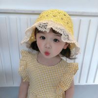 Lace Edge Dome Hand Hook Straw Hat Baby Windproof Belt Foldable Sun Hat Children Outdoor Straw Sun Hat Nihaojewelry Wholesale main image 1