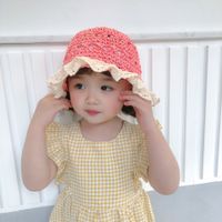 Lace Edge Dome Hand Hook Straw Hat Baby Windproof Belt Foldable Sun Hat Children Outdoor Straw Sun Hat Nihaojewelry Wholesale main image 5