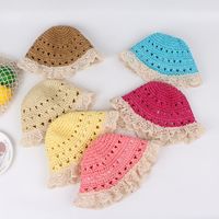 Lace Edge Dome Hand Hook Straw Hat Baby Windproof Belt Foldable Sun Hat Children Outdoor Straw Sun Hat Nihaojewelry Wholesale main image 3