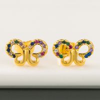 Fashion Color Butterfly Earrings Female Brass Micro-inserted Zircon Earrings Color Retention Electroplating Earrings Wholesale main image 1