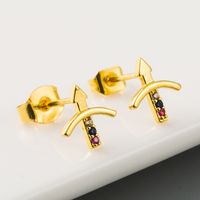 New Creative Cupid Arrow Earrings Micro-set Color Zircon Copper Earrings Golden Earrings  Wholesale Nihaojewelry main image 3