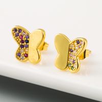 Explosion Models Creative Butterfly Earrings Copper Plated 18k Gold Micro-set Zircon Personality Earrings  Wholesale Nihaojewelry main image 3