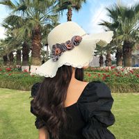 New Simple Korean Big Flower Shade Flower Straw Hat Summer Thin Section Breathable Sun Hat Outdoor Hat sku image 1