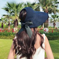 New Knitted Empty Top Hat Summer Shade Bow Big Brim Hat Shade Straw Hat Personality Wild Wholesale Nihaojewelry sku image 2