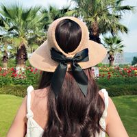 New Knitted Empty Top Hat Summer Shade Bow Big Brim Hat Shade Straw Hat Personality Wild Wholesale Nihaojewelry sku image 4
