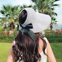 New Knitted Empty Top Hat Summer Shade Bow Big Brim Hat Shade Straw Hat Personality Wild Wholesale Nihaojewelry sku image 5