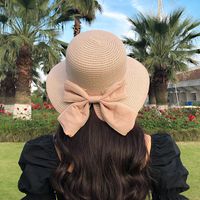 Summer New Korean Fashion Simple Hat Wild Shade Sunscreen Straw Hat Outdoor Travel Bow Beach Hat  Wholesale Nihaojewelry sku image 1