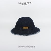 New Fisherman Hat Korean Hat  Wholesale Denim Raw Edge Embroidery Basin Hat  Sunscreen Fashion Hat sku image 2