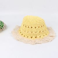 Lace Edge Dome Hand Hook Straw Hat Baby Windproof Belt Foldable Sun Hat Children Outdoor Straw Sun Hat Nihaojewelry Wholesale sku image 1
