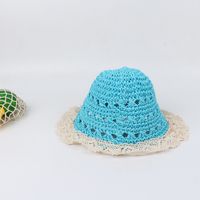 Lace Edge Dome Hand Hook Straw Hat Baby Windproof Belt Foldable Sun Hat Children Outdoor Straw Sun Hat Nihaojewelry Wholesale sku image 2