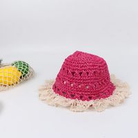 Lace Edge Dome Hand Hook Straw Hat Baby Windproof Belt Foldable Sun Hat Children Outdoor Straw Sun Hat Nihaojewelry Wholesale sku image 4
