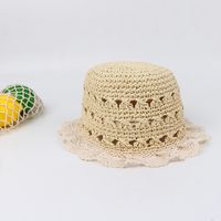 Lace Edge Dome Hand Hook Straw Hat Baby Windproof Belt Foldable Sun Hat Children Outdoor Straw Sun Hat Nihaojewelry Wholesale sku image 5