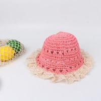 Lace Edge Dome Hand Hook Straw Hat Baby Windproof Belt Foldable Sun Hat Children Outdoor Straw Sun Hat Nihaojewelry Wholesale sku image 6
