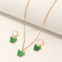 Jewelry Creative Fashion Resin Light Green Butterfly Necklace Earring Set sku image 4