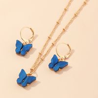 Jewelry Creative Fashion Resin Light Green Butterfly Necklace Earring Set sku image 5