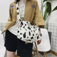 Korean New Simple Lazy Style Cute Cow Polka Dot Student Canvas Bag Class Bag Wild Messenger Bag Wholesale main image 5