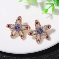 Personalized Fashion Starfish Color Diamond Wild Earrings Super Flash Five-pointed Star Shape Cute Japanese And Korean Temperament Earrings Wholesale main image 4