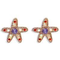 Personalized Fashion Starfish Color Diamond Wild Earrings Super Flash Five-pointed Star Shape Cute Japanese And Korean Temperament Earrings Wholesale main image 3