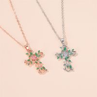 New Necklace Temperament Diamond Clavicle Chain Christian Flower Cross Necklace Clavicle Chain Wholesale Nihaojewelry main image 3