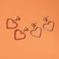 New Style Love Earrings Sweet Heart-shaped Hollow Earrings Girl Heart Diamond Peach Heart Earrings Wholesale Nihaojewelry main image 3
