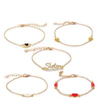 Grenz Überschreiten Der Neuer Schmuck Europäisches Und Amerikanisches Beliebtes Lippen Armband Süßes Smiley-gesicht Mund Brief Armband 5-teiliges Weibliches Set main image 2