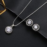 New Jewelry Fashion Temperament Necklace Earrings Two-piece Geometric Round Zircon Suit Earrings Pendant Wholesale Nihaojewelry main image 4