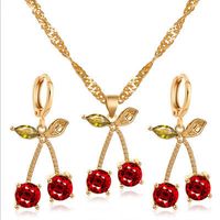 New Necklace Fashion Temperament Pomegranate Red Cherry Necklace Simple Wild Crystal Earrings Pendant Necklace Wholesale Nihaojewelry main image 1