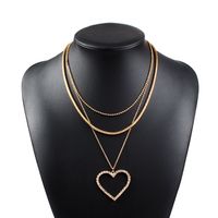 New Creative Hollowed Out Love Alloy Diamond Pendant Multilayer Necklace Nihaojewelry Wholesale sku image 5