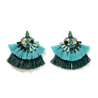 New Earrings Colorful Rhinestone Gems Wild Bohemian Fan-shaped Tassel Earrings Wholesale Nihaojewelry sku image 2