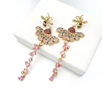 Nouveau Mode Luxe Cuivre Incrusté De Zircon Boucles D&#39;oreilles 925 Aiguille D&#39;argent Hypoallergénique Boucles D&#39;oreilles Abeilles Et Fleur Boucles D&#39;oreilles En Gros Nihaojewelry main image 5