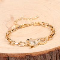 New Copper Gold-plated Micro-set Diamond Leopard Head Thick Chain Bracelet Fashion Personality Jewelry Wholesale Nihaojewelry main image 3