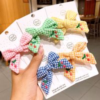 Children's Hair Accessories Korean Princess Cute Big Bow Cherry Lattice Hairpin Baby Hairpin Girl Side Clip Headdress main image 5