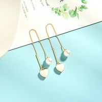 Mori Girly Earrings S925 Silver Needle Long Pearl Ear Line Enamel Glaze Love Earrings Wholesale Nihaojewelry main image 4